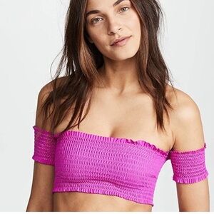 PQ Fuchsia Smocked Off Shoulder Pink Bikini Top Size Small S NWT